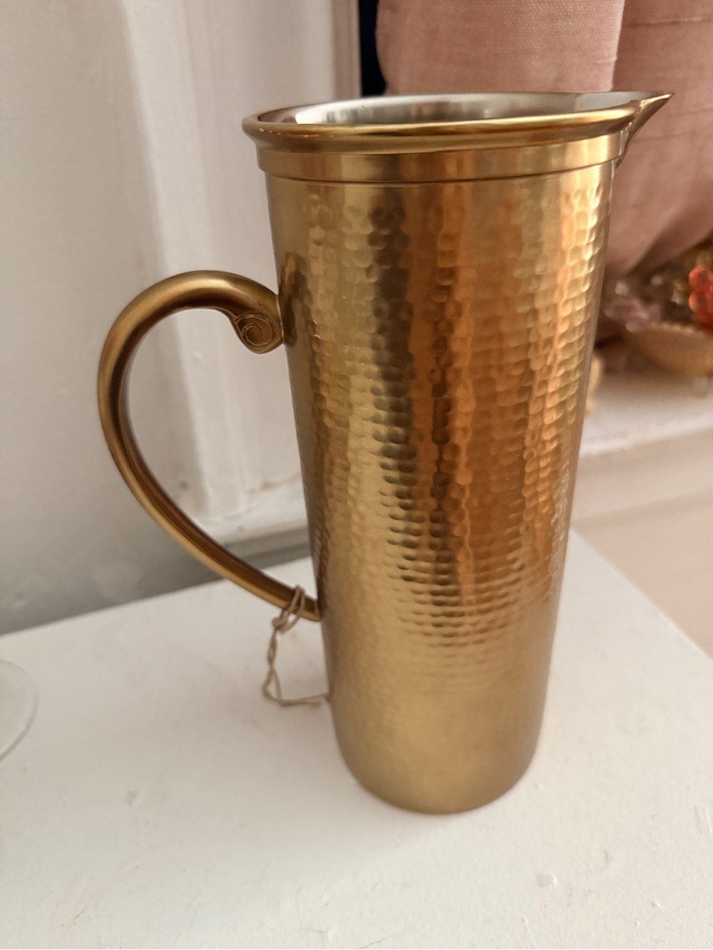 Williams Sonoma Hammered Brass Pitcher NWT Gold